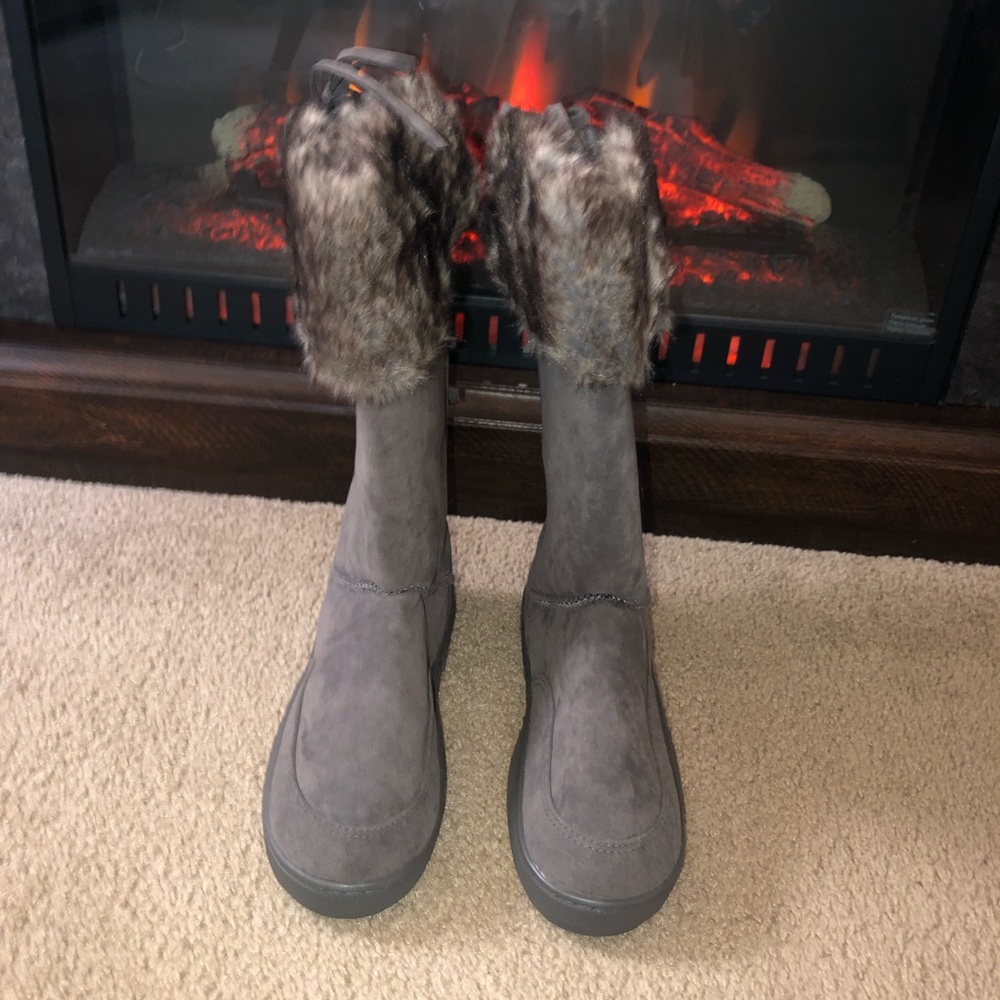 Gray micro suede boots